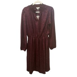 NWT Burgundy L/S Dress Elastic Waist Floral Print Church Office Fall Sz L